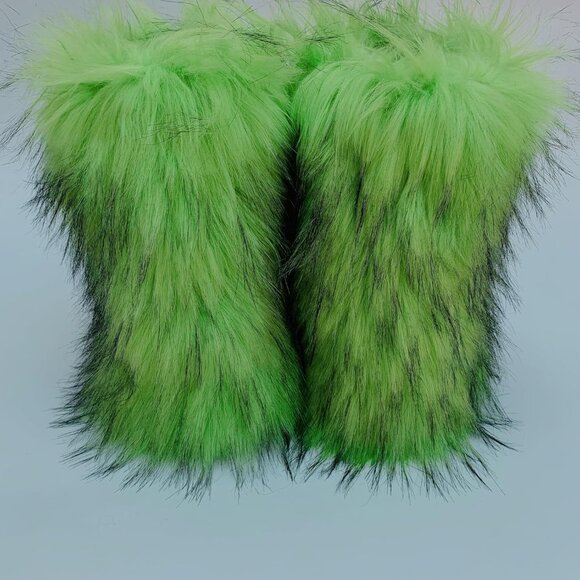 ⚡Women's Green Faux Fur Warm Boot Furry Short Snow Boot Mid Calf Boots - Picture 6 of 7